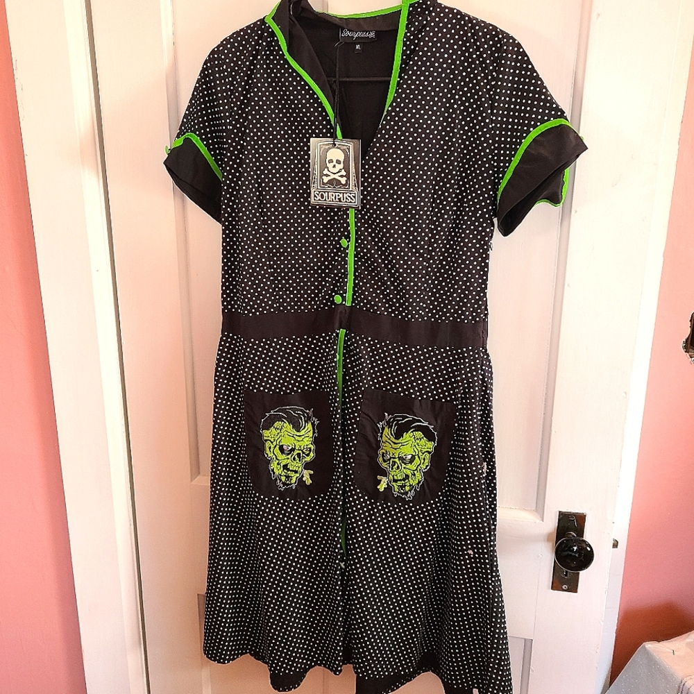 Black and white pola dot sourpuss waitress halloween dress